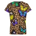 thumbnail image 6 of Leopard Print Colorful Butterfly Pattern Women's Blouse Short Sleeve Women's Top T-Shirt Spring Summer Clothes, 6 of 7