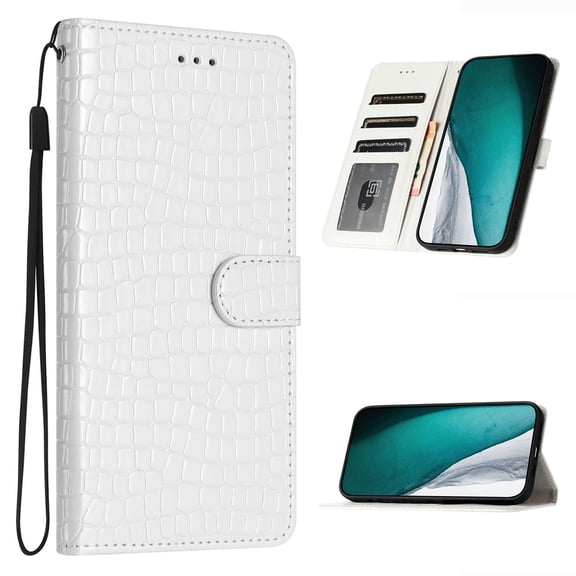 for iPhone 17 Wallet Case for Women Girls, Crocodile Pattern PU Leather Flip Phone Cover with Card Holder, Kickstand, Magnetic Clasp Protective Purse Case for iPhone 17, White