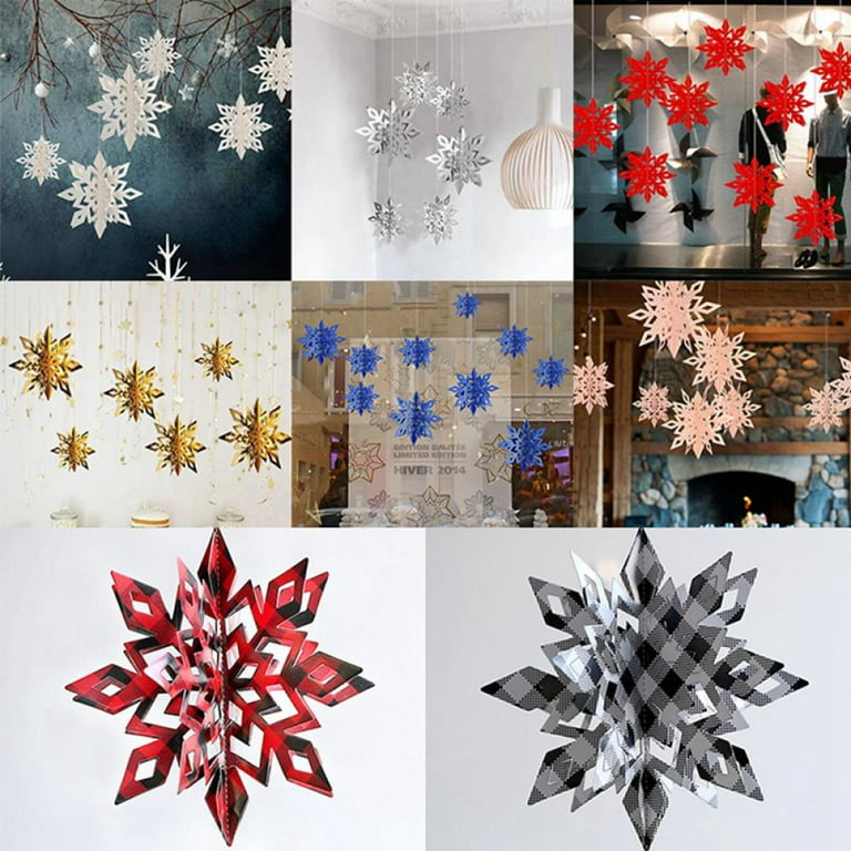 6pcs Artificial Snowflakes Paper Snowflakes Christmas Hanging Decoration for Home New Year Xmas Party Winter, Size: 15, Silver