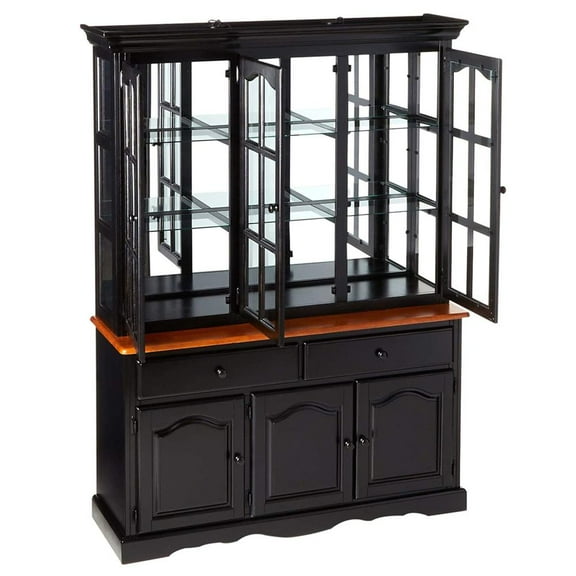 Sunset Trading Wood Treasure Buffet and Lighted Hutch in Antique Black/Cherry