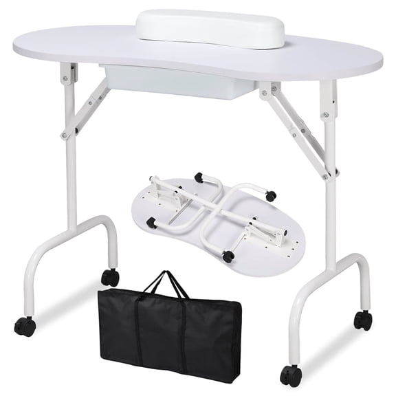 Yaheetech Folding Manicure Table Nail Station with Wrist Cushion Bag, White