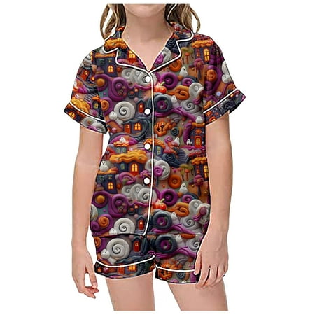 

2 Piece Sets Pajamas for Kids Children Graphic Print Short Sleeve Button Shirt Shorts Pajama Set Mom and Baby Matching Shoes Outfits Baby Mom and Toddler Matching Clothes Winter Clothes Teen Outfits