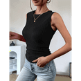thumbnail image 3 of Summer Casual Round Neck Ribbed Knit Slim Fit Basic Textured Sleeveless Top Black L, 3 of 6