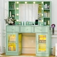 thumbnail image 5 of Ktaxon Makeup Vanity with Lighted Mirror, Vanity Table with Glass Table Top and Charging Station for Bedroom, Macaron green, 5 of 11