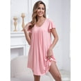 thumbnail image 3 of FEREMO Womens Nightgowns Pleated Soft Nightshirt Short Sleeve Knee Length Loose Sleepwear, 3 of 6