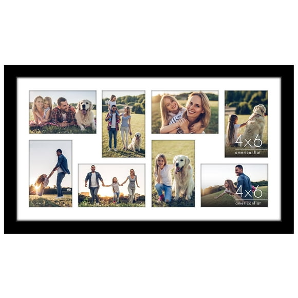 Americanflat 12x22 Collage Picture Frame with Polished Plexiglass - Fits Eight 4x6 Photos or One 12x22 Photo - Gallery Wall Frame Set - Signature Collection - Photo Frame for Wall Display - Black