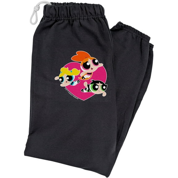 The Powerpuff Girls Heart Unisex Jogger Sweatpants for Men and Women, Black, 2X-Large