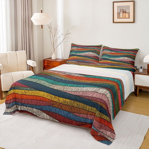 jejeloiu Bold Abstract Queen Sheets For Men Women,Dynamic Striped Queen Sheet Sets,Vivid Multicolor,4 Pieces,1 Flat Sheet, 1 Fitted Sheet and 2 Pillowcases