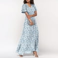 thumbnail image 5 of EANJE Flowy Dresses for Women Dressy Casual Short Sleeve V Neck Long Dress Loose Floral Maxi Garden Dresses Light Blue XS, 5 of 7