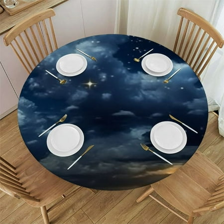 

Xllo0ord Round Waterproof Tablecloth Spill Proof Moon and Clouds Heaven Place Waterproof Tablecloth Elastic Edged Tablecloth Wipeable Night Scene Fits up Tables Dark Blue White 46 -50
