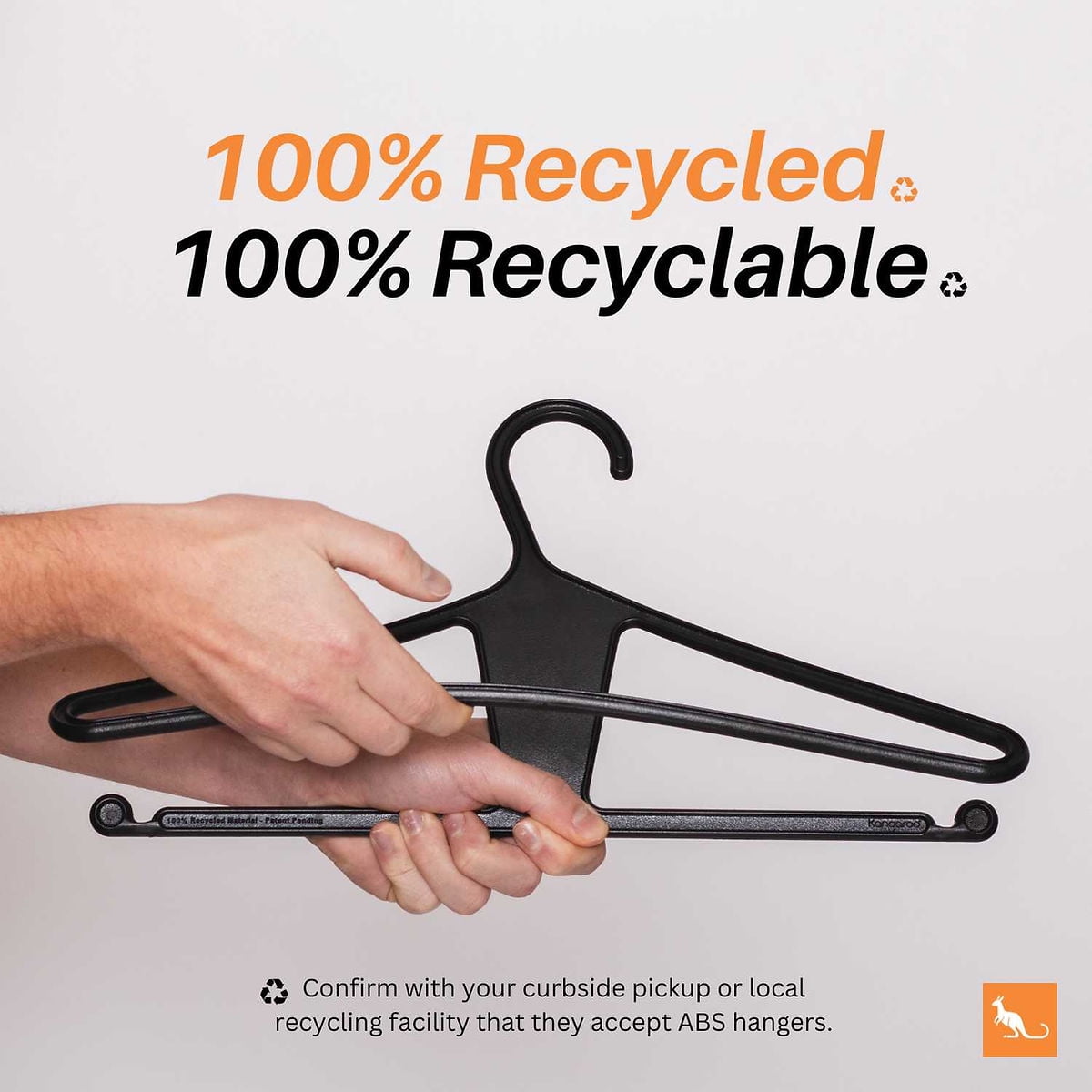 Kangaroo 100% Recycled High-Strength Charcoal Clothing Hanger - 5 Pack for Pants, Shirts, Jackets