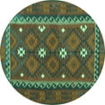 thumbnail image 1 of Ahgly Company Machine Washable Indoor Round Oriental Turquoise Blue Traditional Area Rugs, 6' Round, 1 of 4