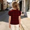 thumbnail image 3 of ZUKMRJPC Girls Plaid Puff Short Sleeve Shirts Casual Fashion Crew Neck Tunic Tops Kids Summer Trendy Checkered Tee Blouses 4-15 Years, 3 of 7