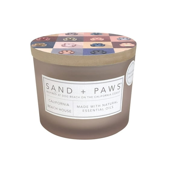 Sand + Paws Scented Candle - California Beach Houses -Luxurious Air Freshening Jar Candles Neutralize pet Odors and Enhance Home d cor - 100% Cotton Lead-Free wicks-12oz