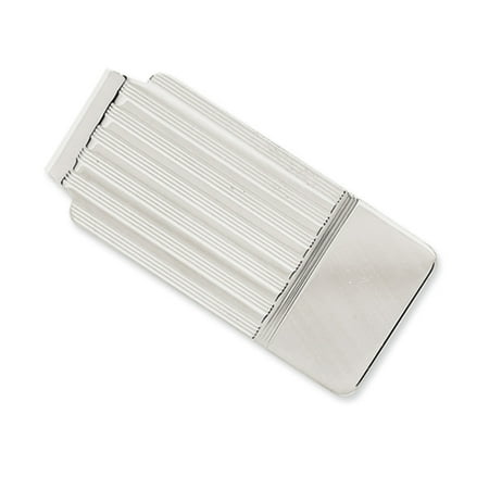 White Gold Monkey - Men's 14k White Gold Striped Engravable Edge Fold-Over Money Clip