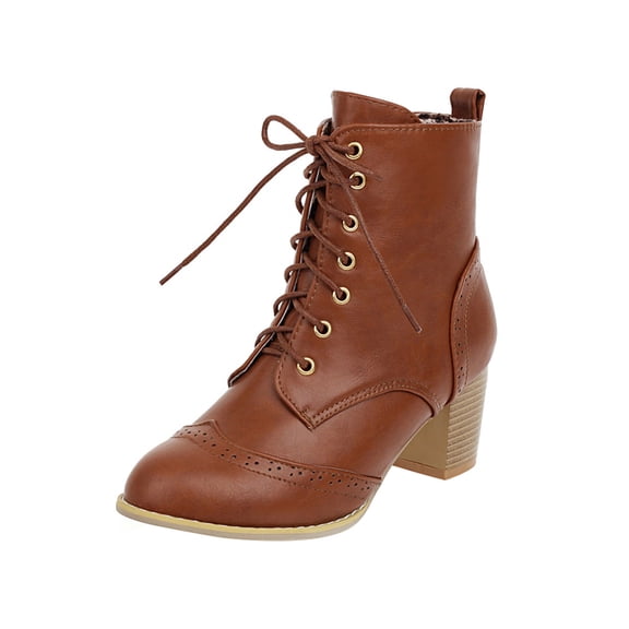 NaWent Women's Shoe Lace Up Stacked High Heel Ankle Boots Yellow 9.5(43)