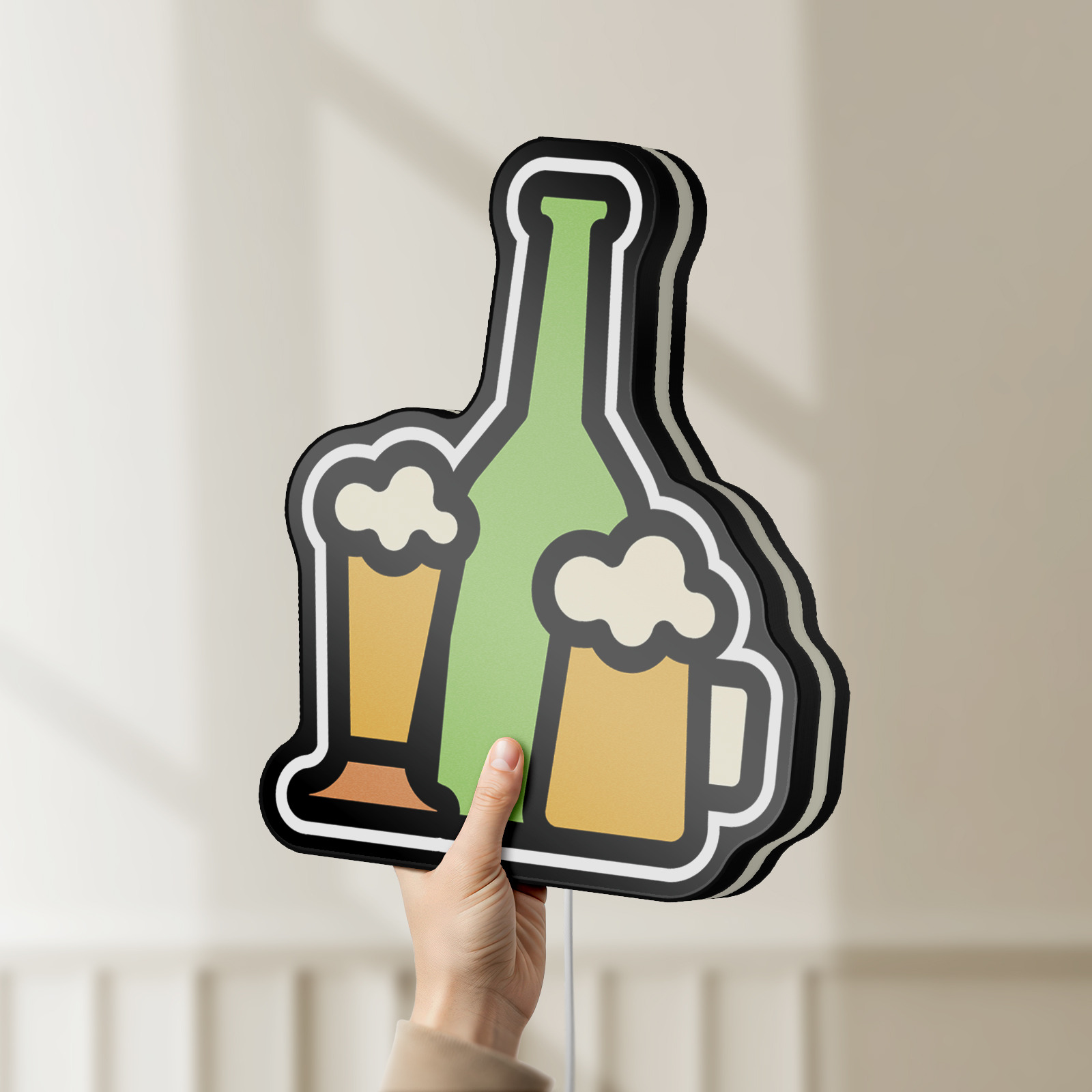 Beer Bottle and Mug 3D Novelty Light Box, Alcohol Drink Lamp Decor for Home Bars and Foodie Spaces (Width 16 inch, 40cm)