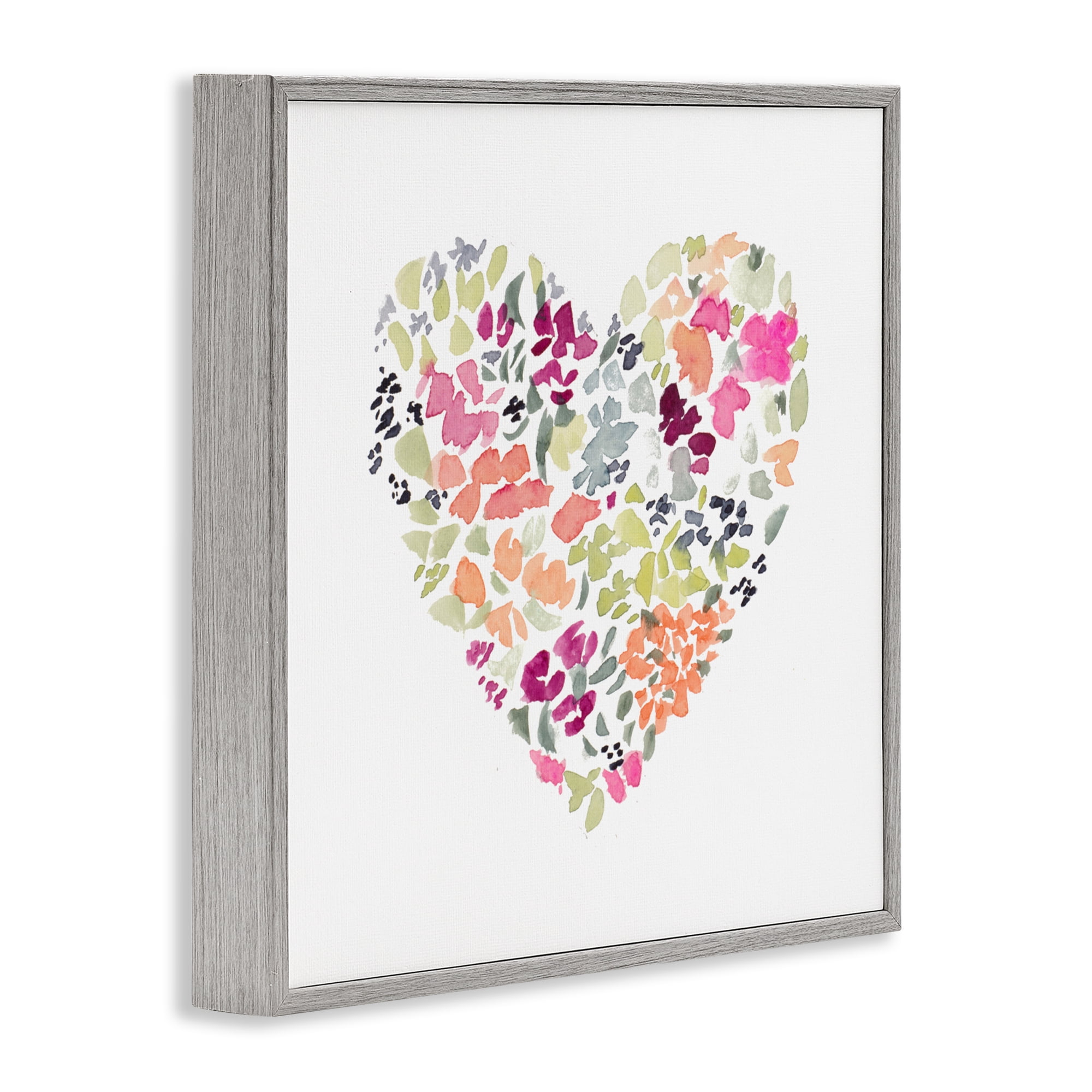 Stupell Industries Blooming Pastel Heart Gray Framed Giclee Art, design by Lanie Loreth