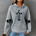 thumbnail image 2 of LMKIHUSA Womens Jesus Cross Heart Hoodie,Pullover Hoodies for Women,Casual Waffle Knit Hooded Tops Ladies Sweatshirt Long Sleeve Winter Fall Tops Pocket Drawstring Plain Blouse,Gray,S, 2 of 5