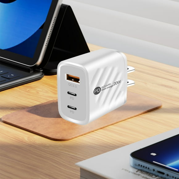 ZZkhGO 5V2.4A Power Adapter, Dual Type-C and USB Charging Plug, 12W Fast Charger for Phones Tablets Headphones, US Standard Wall Plug