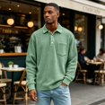 thumbnail image 2 of Men's Corduroy Polo Shirt Long Sleeve Striped Pockets Fall Winter Casual Golf Top Office Casual Shirt, 2 of 6