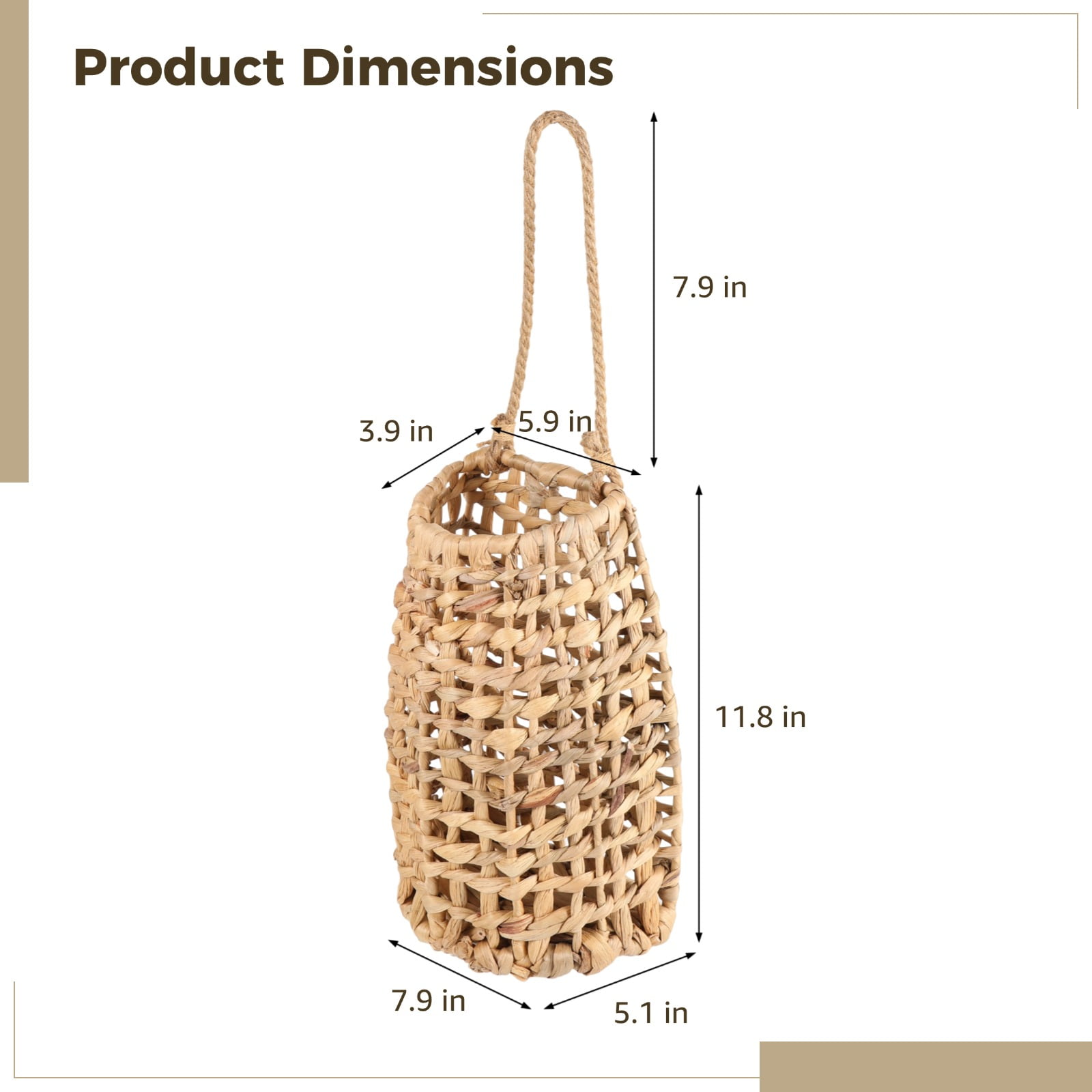 Handcrafted Woven Hanging Flower Basket – Rustic Farmhouse Door Hanging Storage Basket, Natural Water Hyacinth, for Flowers, Vegetables or Home Decor