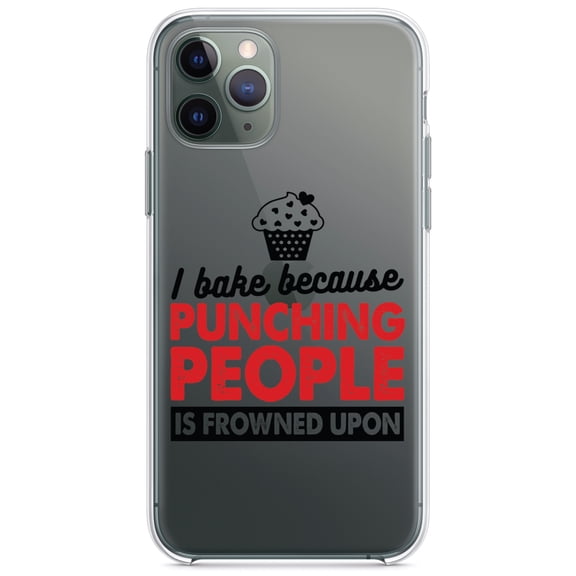 DistinctInk Clear Shockproof Hybrid Case for iPhone 13 (6.1" Screen) - TPU Bumper Acrylic Back Tempered Glass Screen Protector - I Bake Because Punching People is Frowned Upon