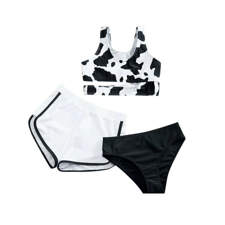 

Toddler Baby Girl s 3 Piece Swimsuits Cow Prints Bikini Bathing Suit Briefs Girls Bikini Beach Swimwear Set