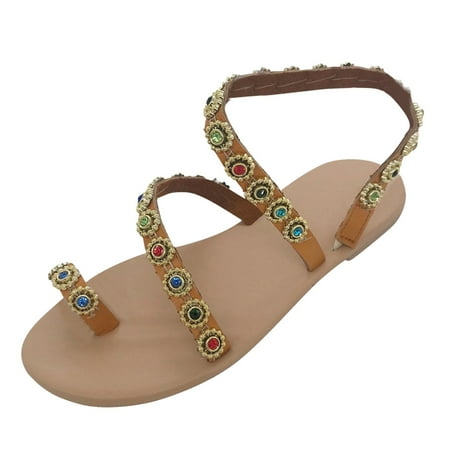 

Cglfd Women S Romantic Roman Style Exquisite Colored Diamond Slip-On Flat Sandals Casual Slippers Wedding Beach Shoes