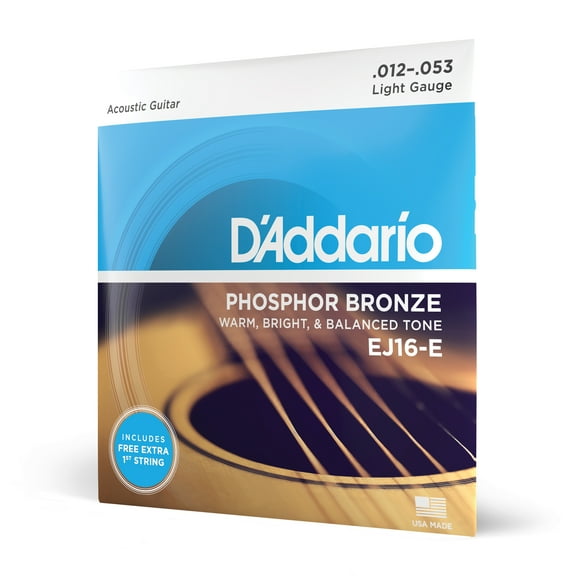 D'Addario EJ16 12-53 Phosphor Bronze Extra E String for Acoustic Guitar, Light