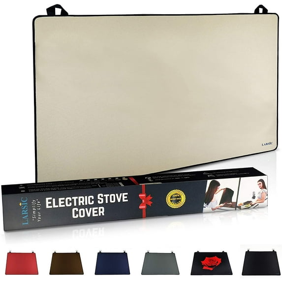 Larsic Stove Cover - Protects Electric Stove Washer Dryer Top. Anti-Slip Coating Waterproof Stove Gap Foldable Prevent Scratching, Expands Usable Space (24X21, Beige)