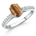 thumbnail image 2 of Gem Stone King 10K White Gold Brown Tiger Eye and White Lab Grown Diamond Engagement Ring for Women (1.43 Cttw, Oval 8X6MM, Gemstone Birthstone, Size 8), 2 of 4