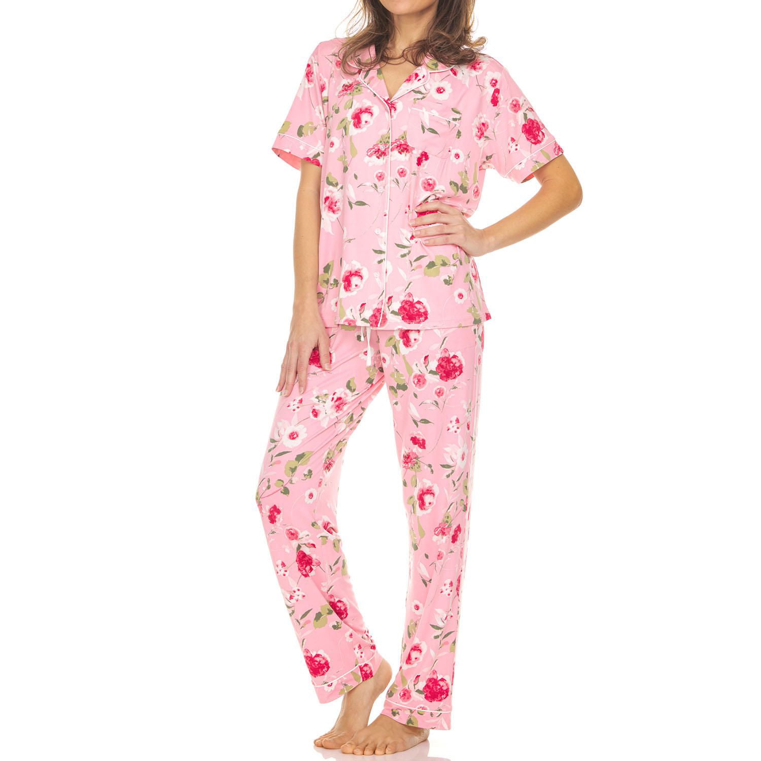 2 Piece Set Flora Nikrooz Women's Short Sleeve Button Up Notch Collar Pajamas 