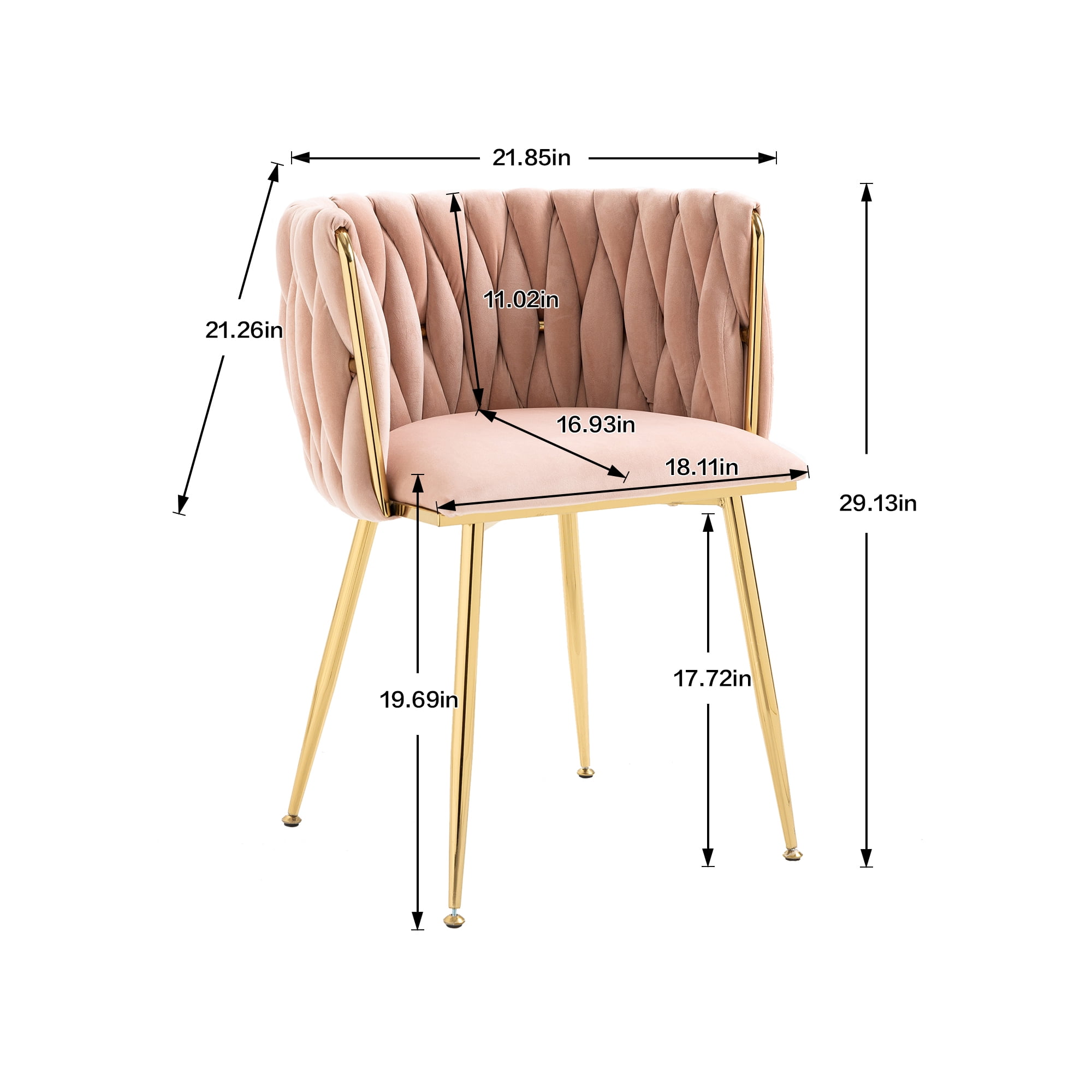 Tzicr Velvet Dining Chairs Set of 6, Modern Woven Upholstered Dining Chairs with Gold Metal Legs,Luxury Tufted Dining Chairs for Living Room, Bedroom, Kitchen (Pink)
