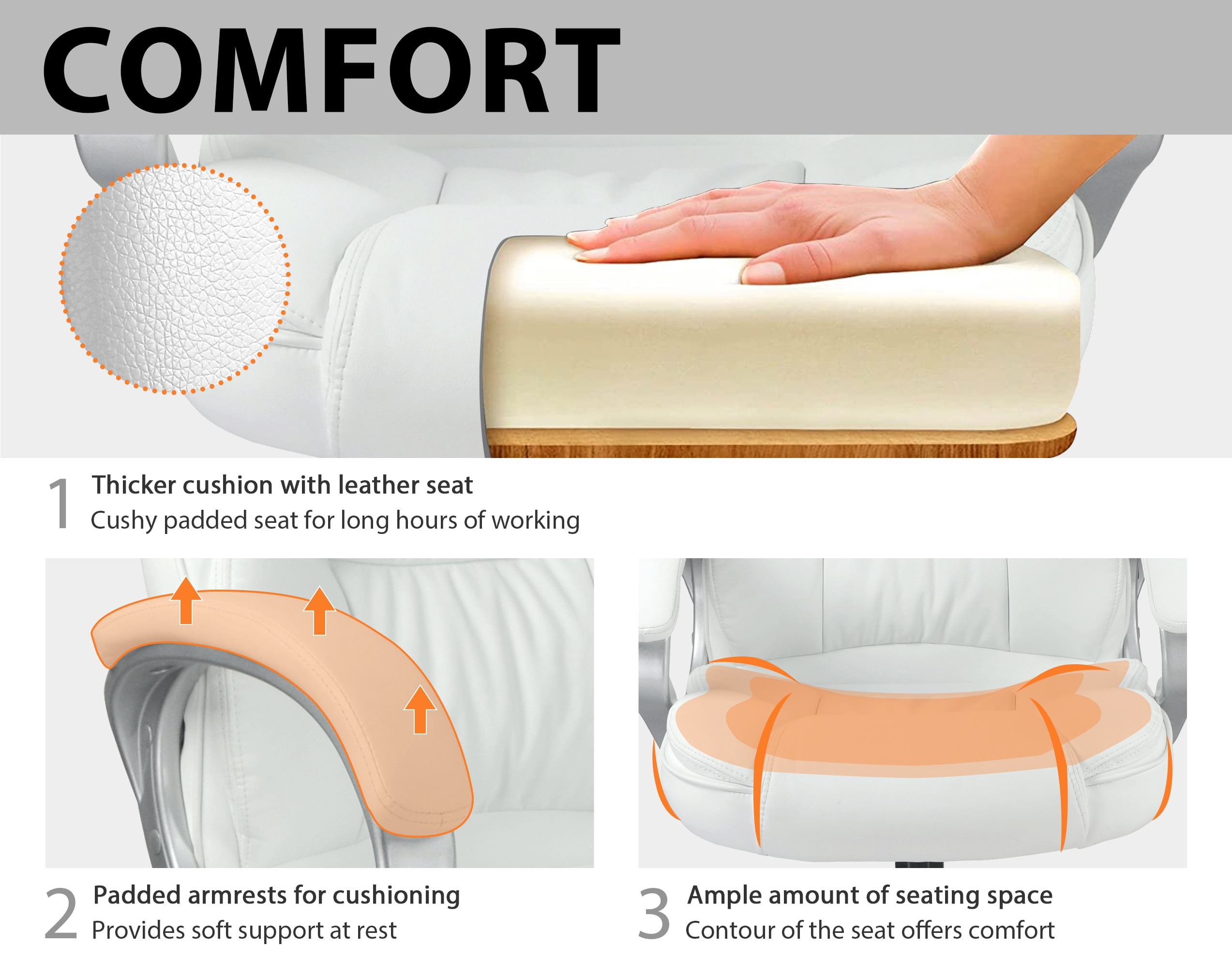 CL.HPAHKL Ergonomic Office Chair, PU Leather Home Office Desk Chairs, Adjustable Height Computer Chair with Armrest and Lumbar Support, Rolling Swivel Comfortable Office Chair Work Chair