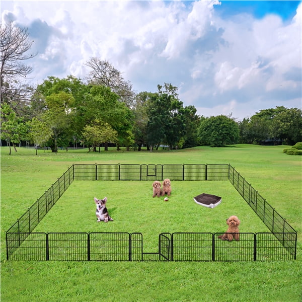 32 Panels Metal Dog Exercise Playpen with Door, Outdoor & Indoor, Black