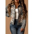 thumbnail image 2 of Women's Medium Grey Corduroy Floral Patchwork Jacket – Vintage V-Neck Long Sleeve for Daily Casual Wear, 4X, 2 of 12