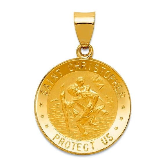 14k Yellow Gold Hollow Polished and Satin St. Christopher Medal Pendant Necklace 29x19.75mm Wide Pendant for Women