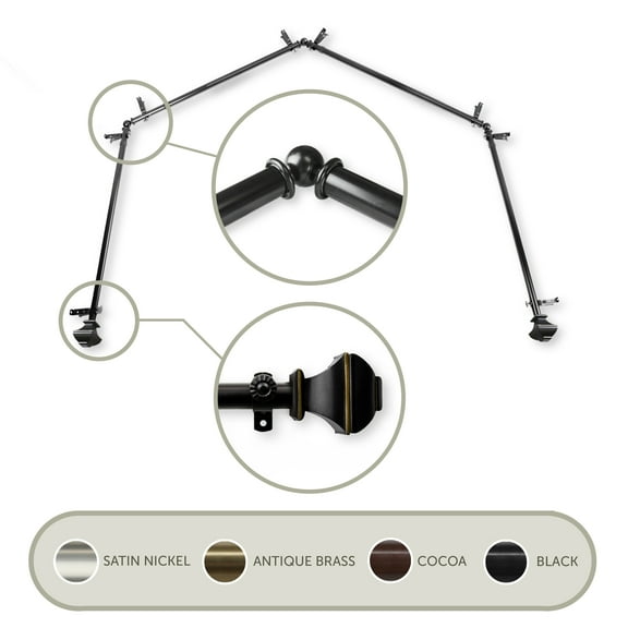 Vicky 13/16" 4-Sided Bay Window Curtain Rod - Black