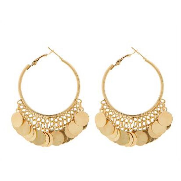 QIQUWOHUL Fashionable Gold Round Piece Personalized Earrings with Tassels, Small and Luxurious Temperament, Small Fragrant Earrings for Women.