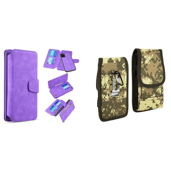 Clutch Wallet Detachable Case and Belt Holster Pouch for iPhone 14 Plus (Purple/ACU)