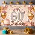 thumbnail image 5 of Rose Gold Theme Happy 60th Birthday Party Banner for Celebration Indoor Decoration Event, 5 of 9