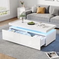 thumbnail image 1 of Noble House 37.4" High-Gloss Coffee Table,LED Lit with 2 Drawers,White, 1 of 9
