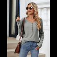 thumbnail image 4 of Camisetas de Rayas de Larga para Mujer, Camisetas Informales con Cuello en V y Botones para Otoño, Blusas Modernas. Gris y M, 4 of 9
