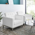 thumbnail image 2 of Tufted Armchair Accent Chair, Set of 2, Faux Leather, Silver White, Modern Contemporary Urban Design, Living Lounge Room Hotel Lobby Hospitality, 2 of 4
