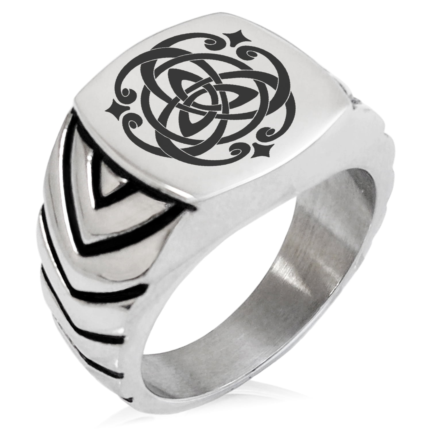 Stainless Steel Celtic Triquetra Heart Knot Chevron Pattern Biker Style