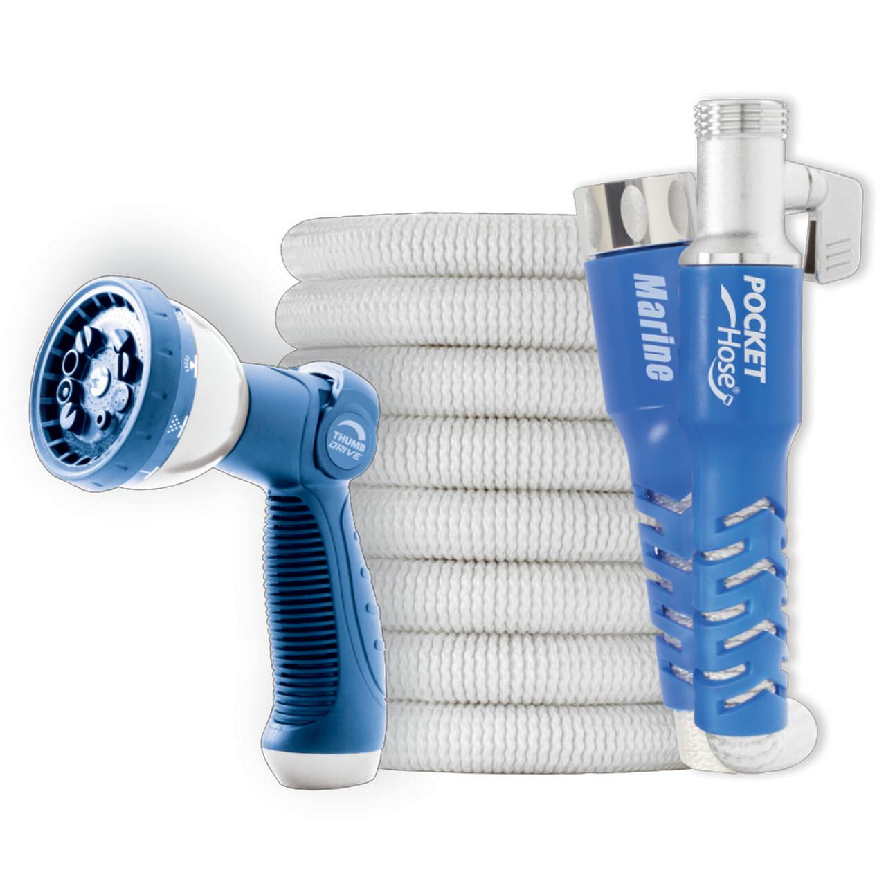 Pocket Hose Marine 3/4 in 50 ft, Medium Duty Expandable Aluminum Fittings RV Marine Hose, White