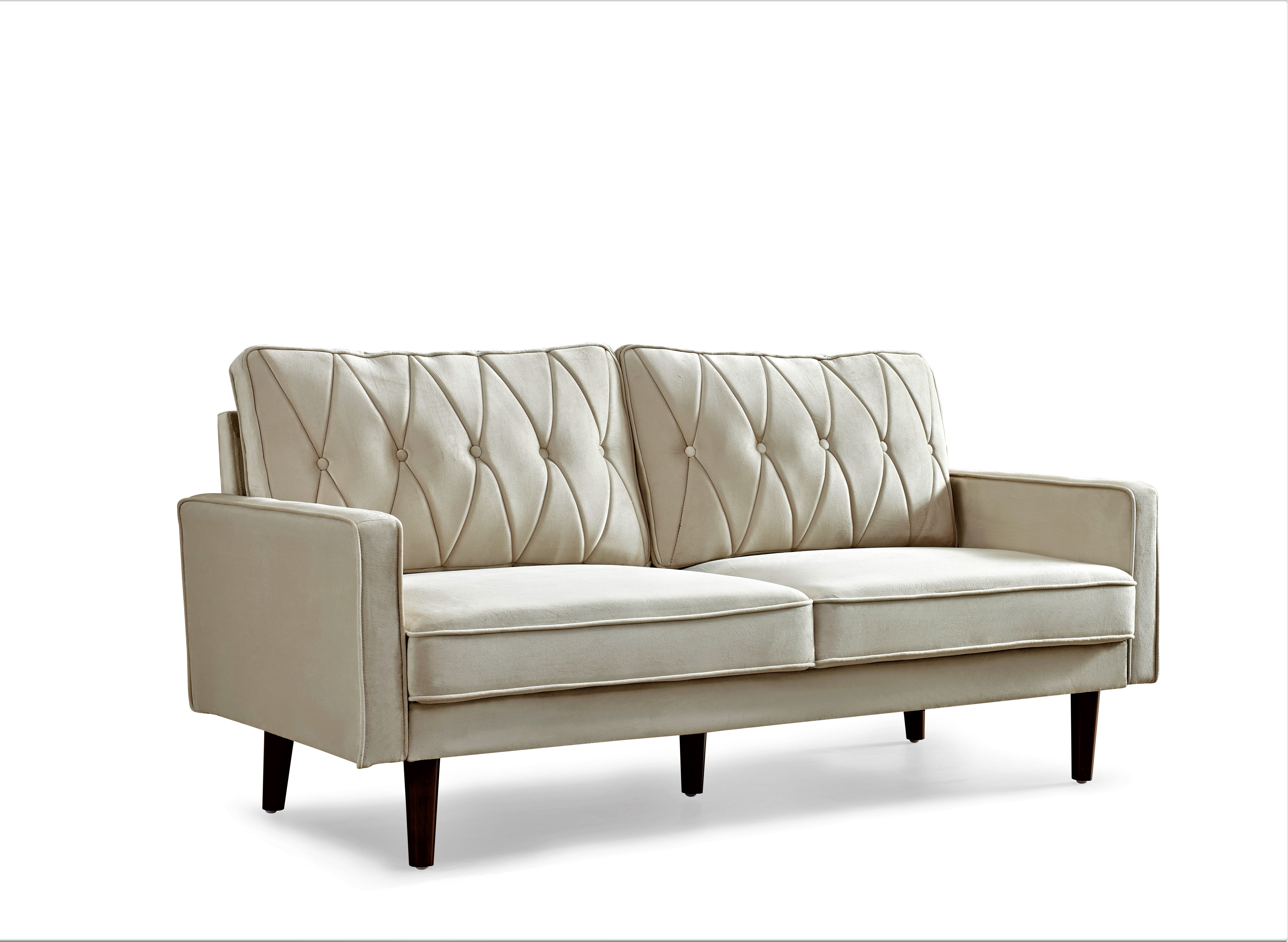 US PRIDE FURNITURE Tufted Cushion Back 69.3 Wide Sofa-Ivory