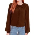 thumbnail image 1 of Diconna Women's Long Sleeve Button Cardigan Sweater Lapel Cable Knit Short Sweater Jacket, 1 of 6