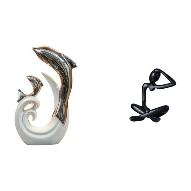 Estatua Moderna Abstracta De Cerámica Con Forma De Delfín Pensante. Figura Decorativa Para Oficina, Sala De Estar, Mesa De Centro, Estante O Escritorio. Ideal Como Regalo De Cumpleaños.